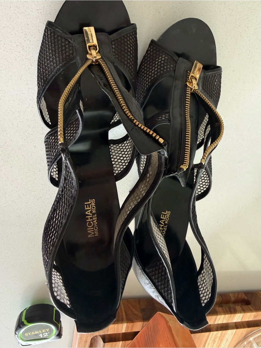 MICHAEL Michael Kors Black Sandals with Gold Zip Detail